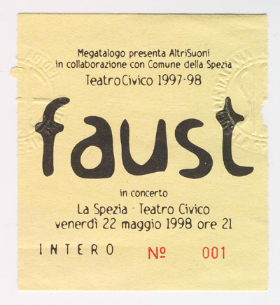 22nd March 1998 - Teatro Civico, La Spezia. Ticket 001.